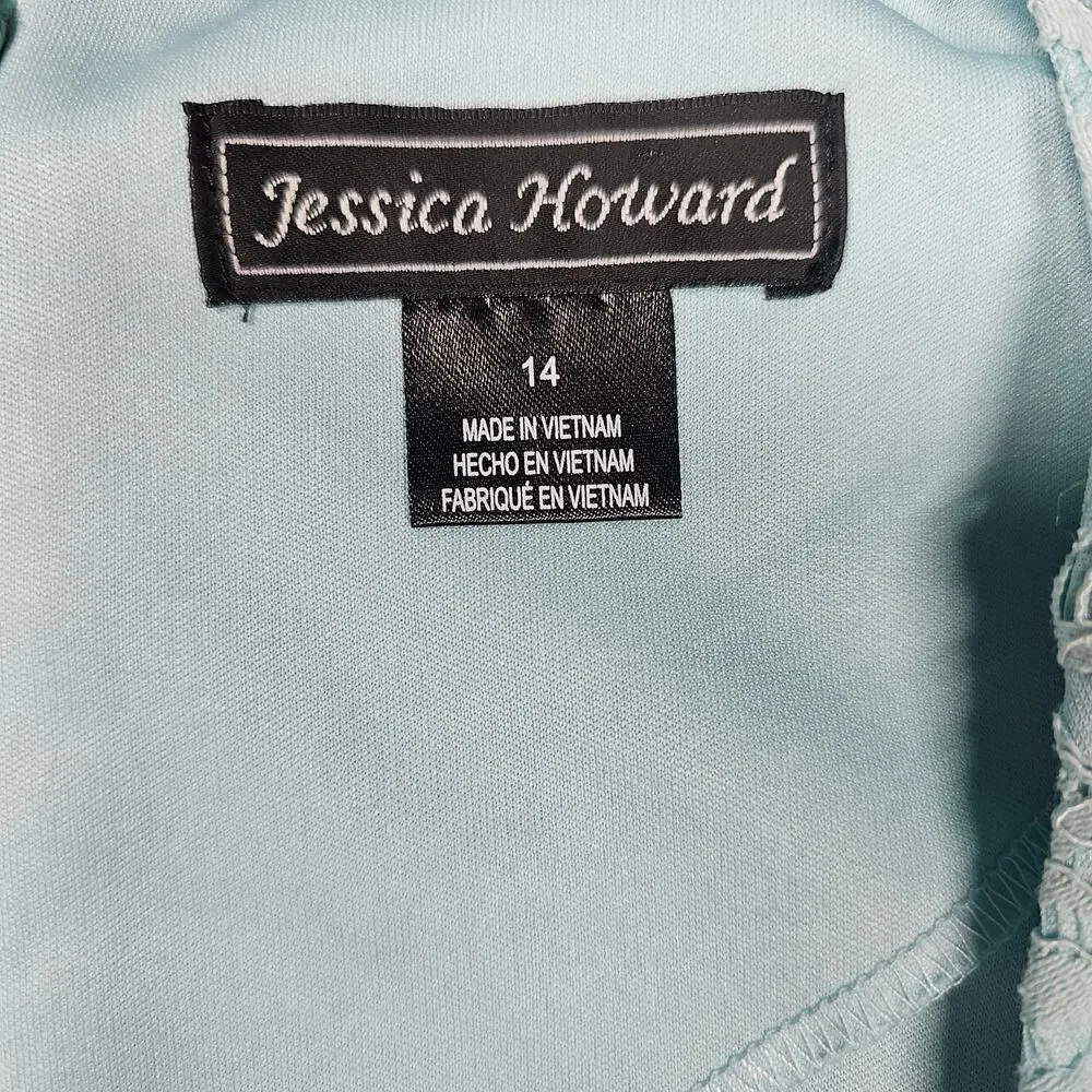 Jessica Howard 3/4 Sleeve Scallop Hem Shift Dress in Mint NWT Size 14